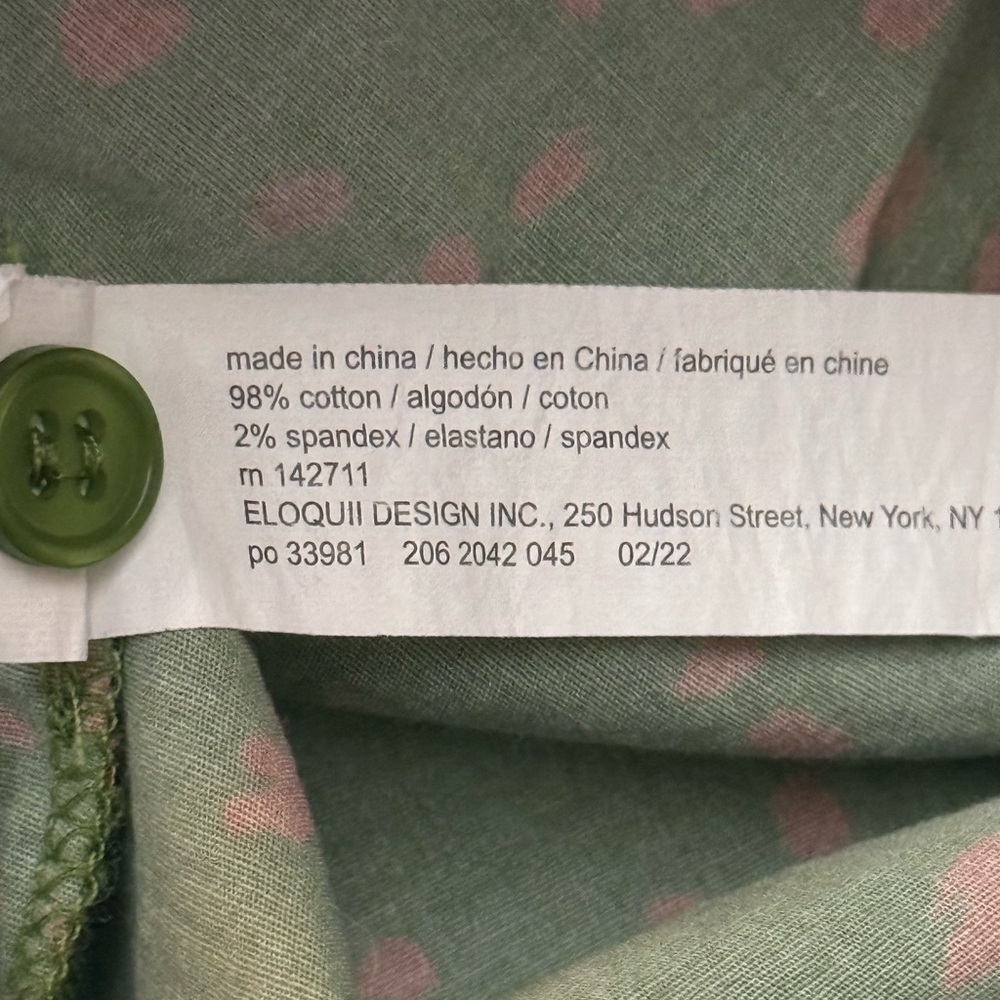 Eloquii Green Printed Button Down Shirt with Ruffle front and ruffle shoulder - Picture 4 of 13